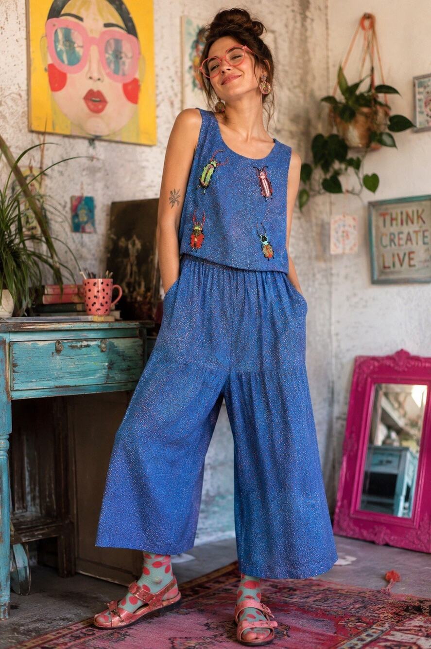 VTG Anthropologie Conditions Apply Critter Beaded Jumpsuit Sz M Artsy Corky